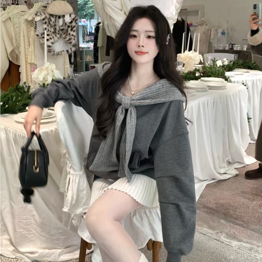 Gray off the shoulder bow hoodie